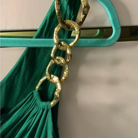 BCBGMaxAzria sz XS green with one gold strap knee length dress - Picture 4 of 4